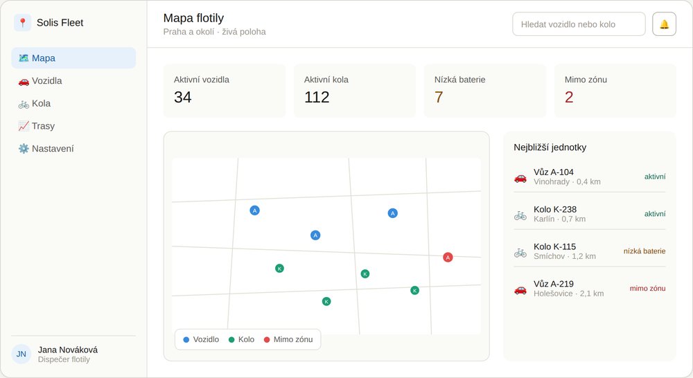 Dashboard nové aplikace Solis Fleet